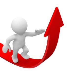 3d human climb in a red arrow for success