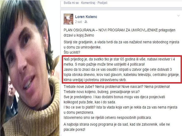 Loren Kolenc i sporni status na Facebooku